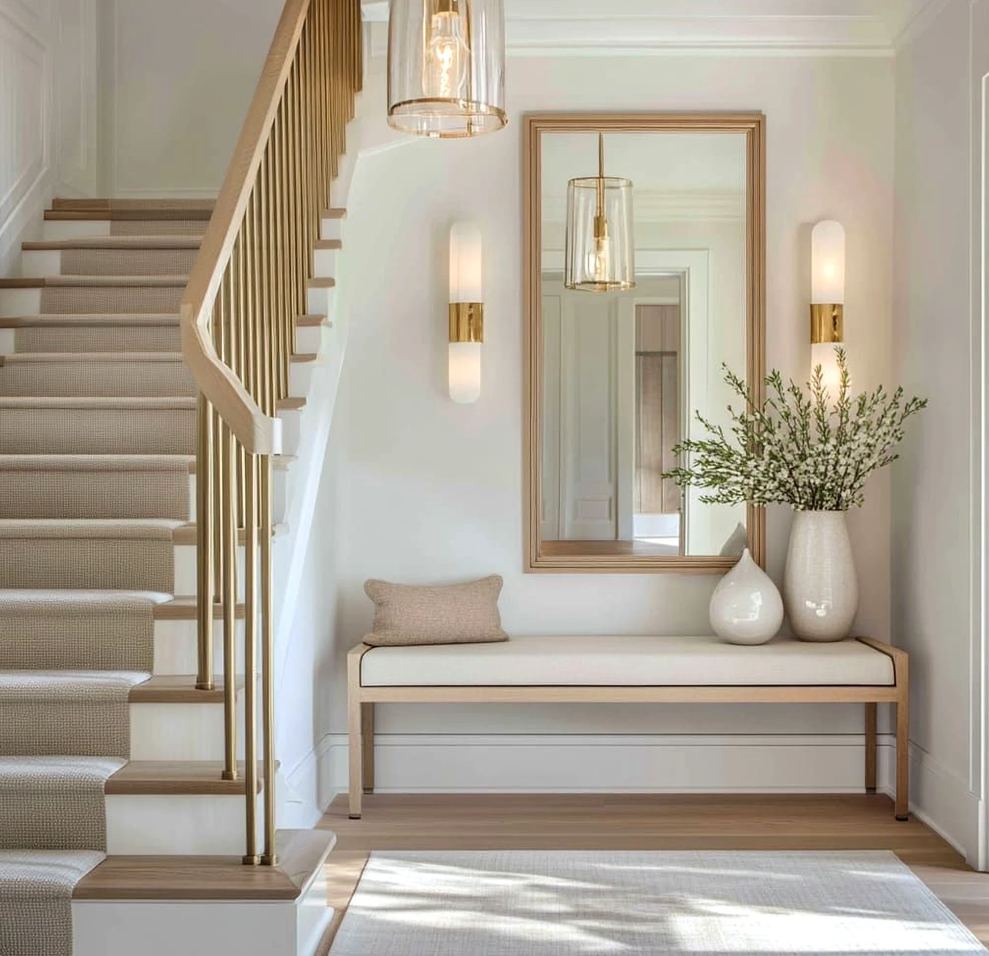 Soft decorative mirror adds warmth across the setting, giving the decor a finish that feels ready for quiet use.