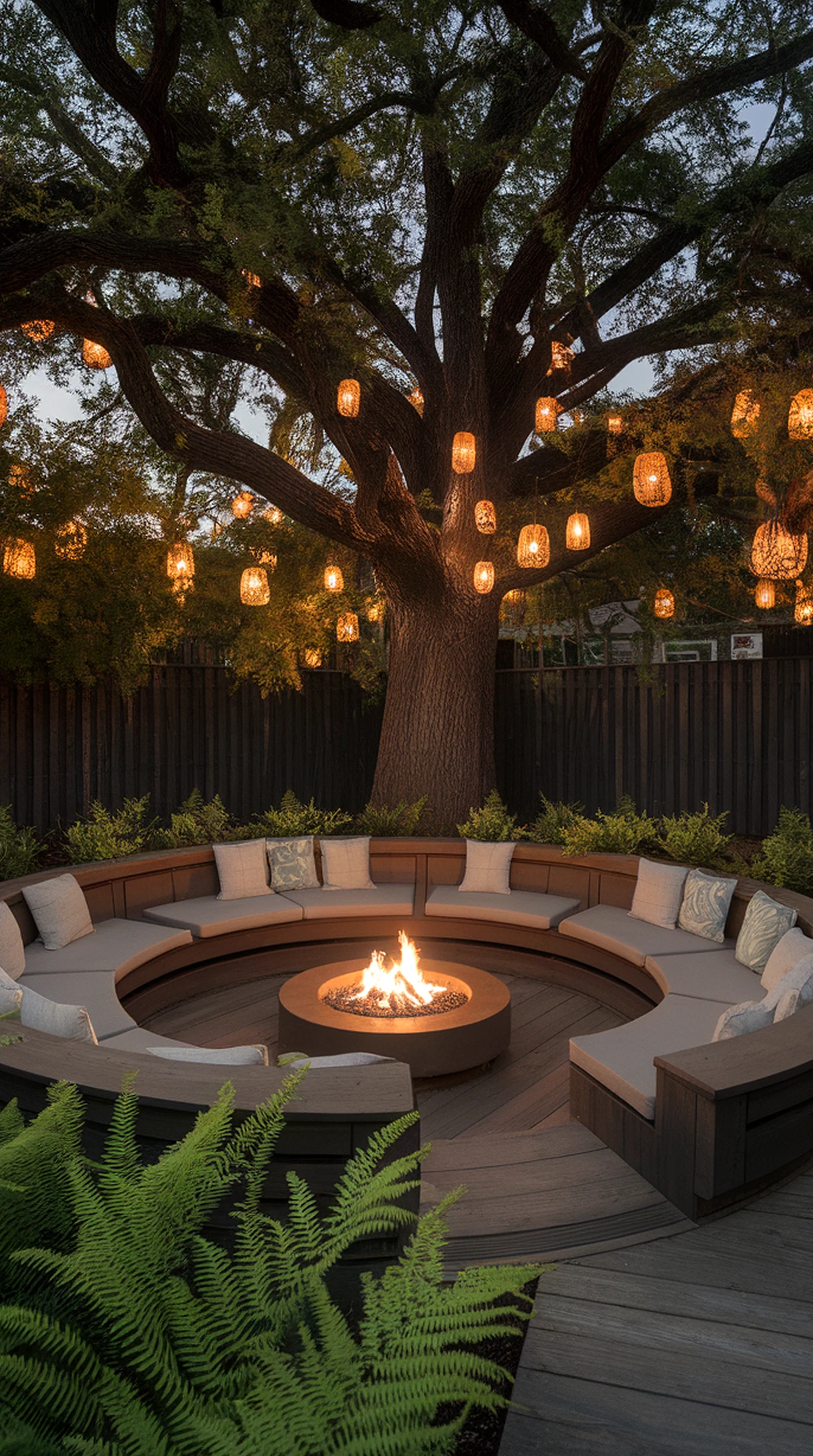 Tactile entry console anchors the garden edge with order, giving the view a mood that feels pleasantly composed.