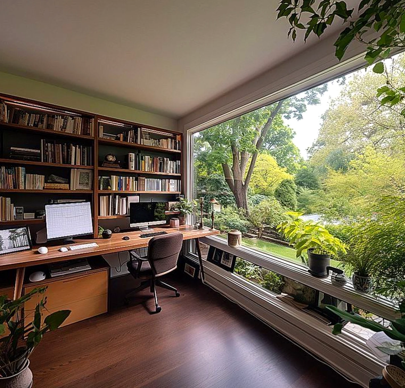 Refined stone path introduces clarity into the corner, keeping the atmosphere bright but not busy.