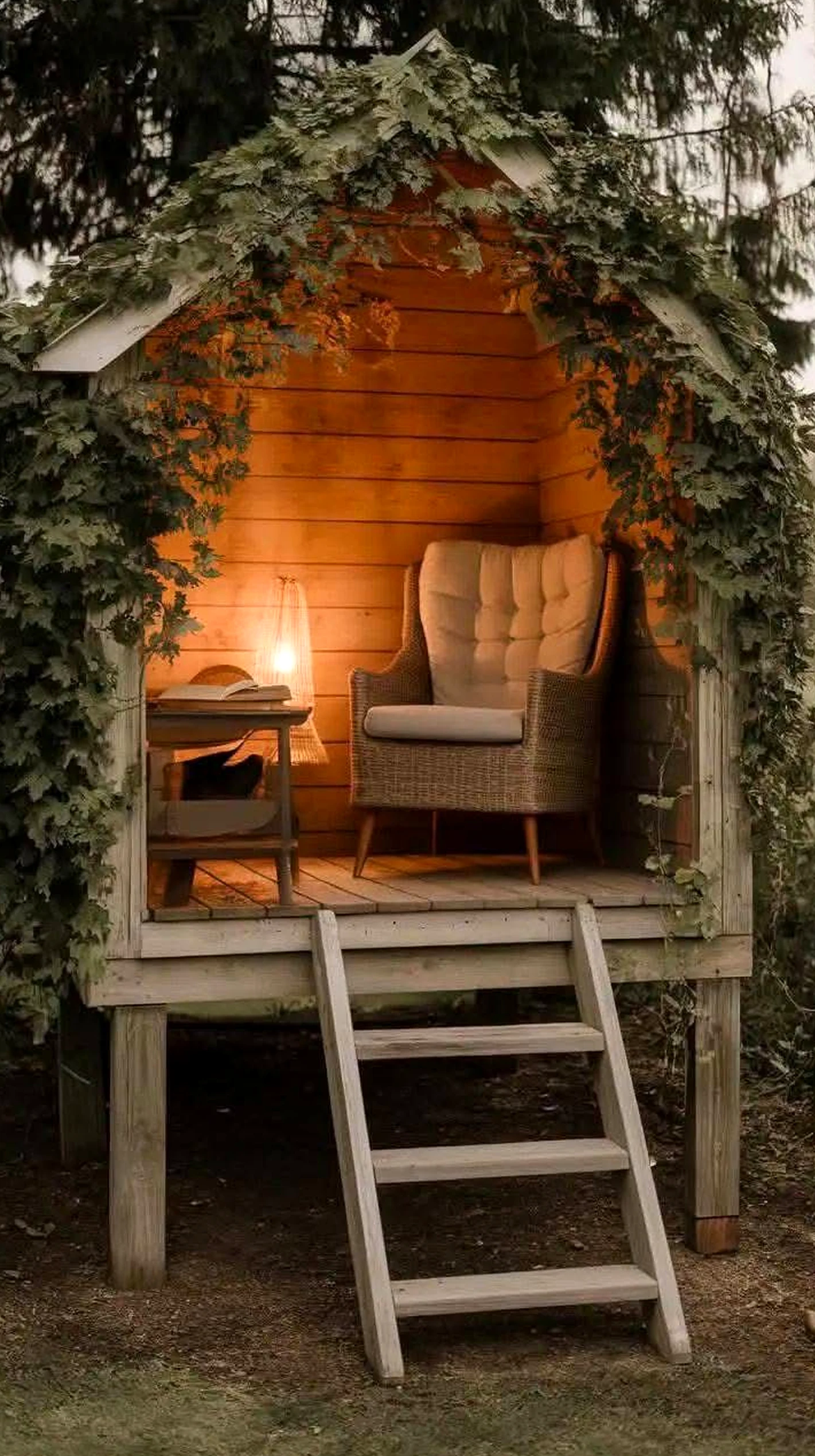 Tactile poolside setting brings a useful note of detail, making the sitting area feel visually grounded.