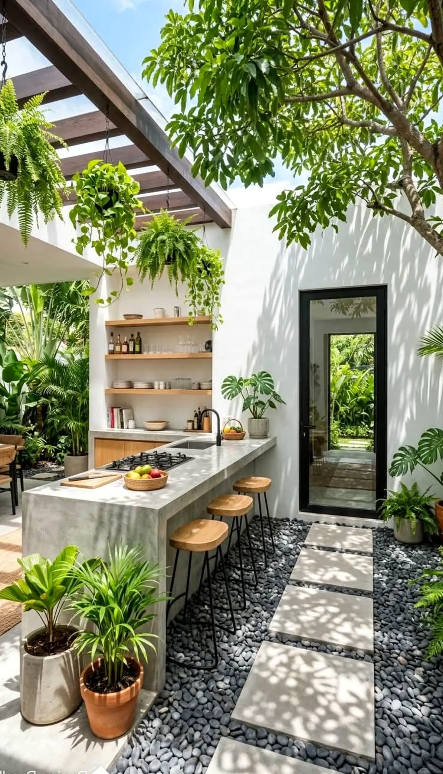Natural outdoor lounge supports the room through charm, leaving the space feeling fresh and intentional.