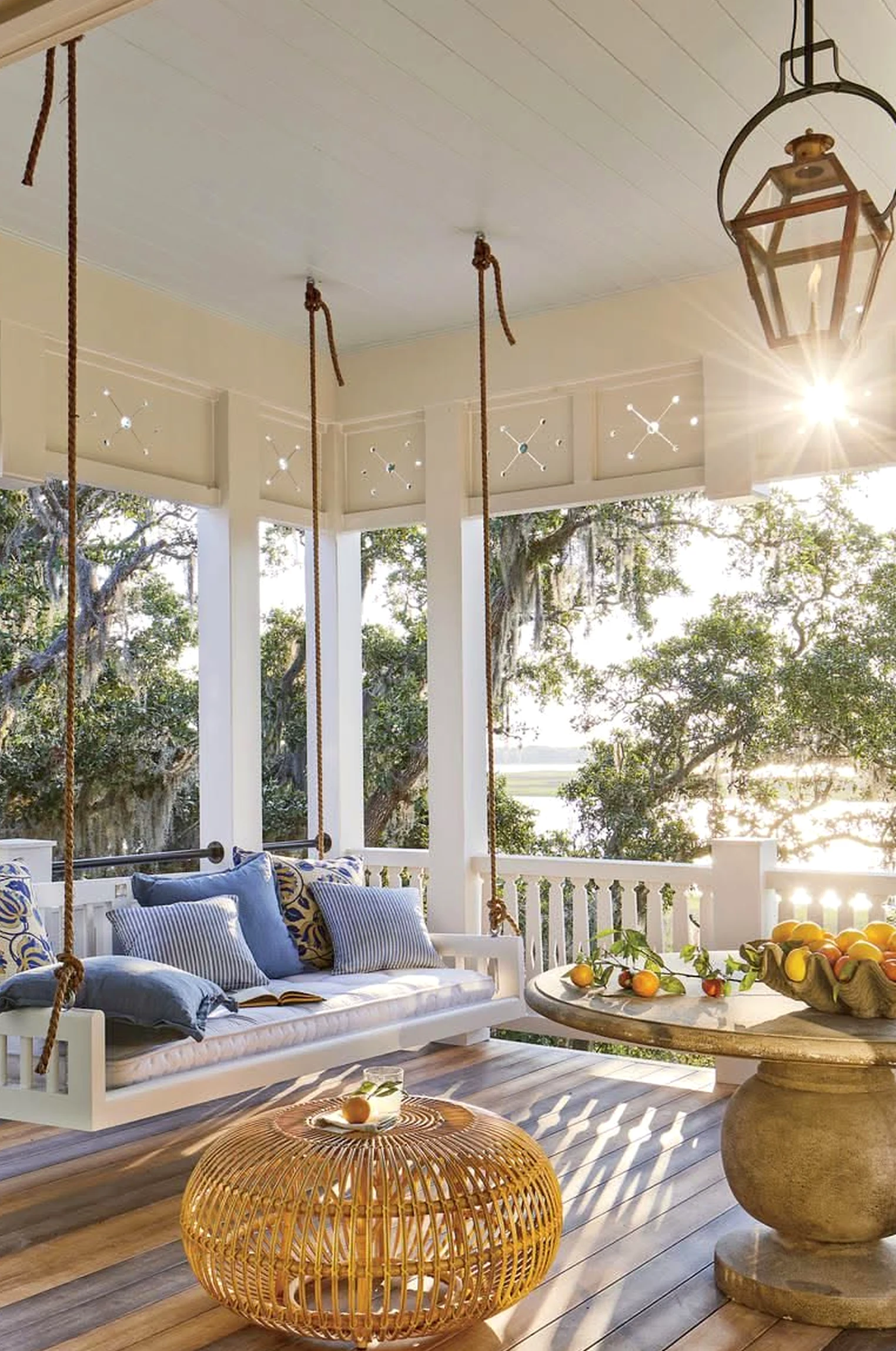 Cozy wooden deck draws attention to ease while the backdrop stays settled and welcoming.