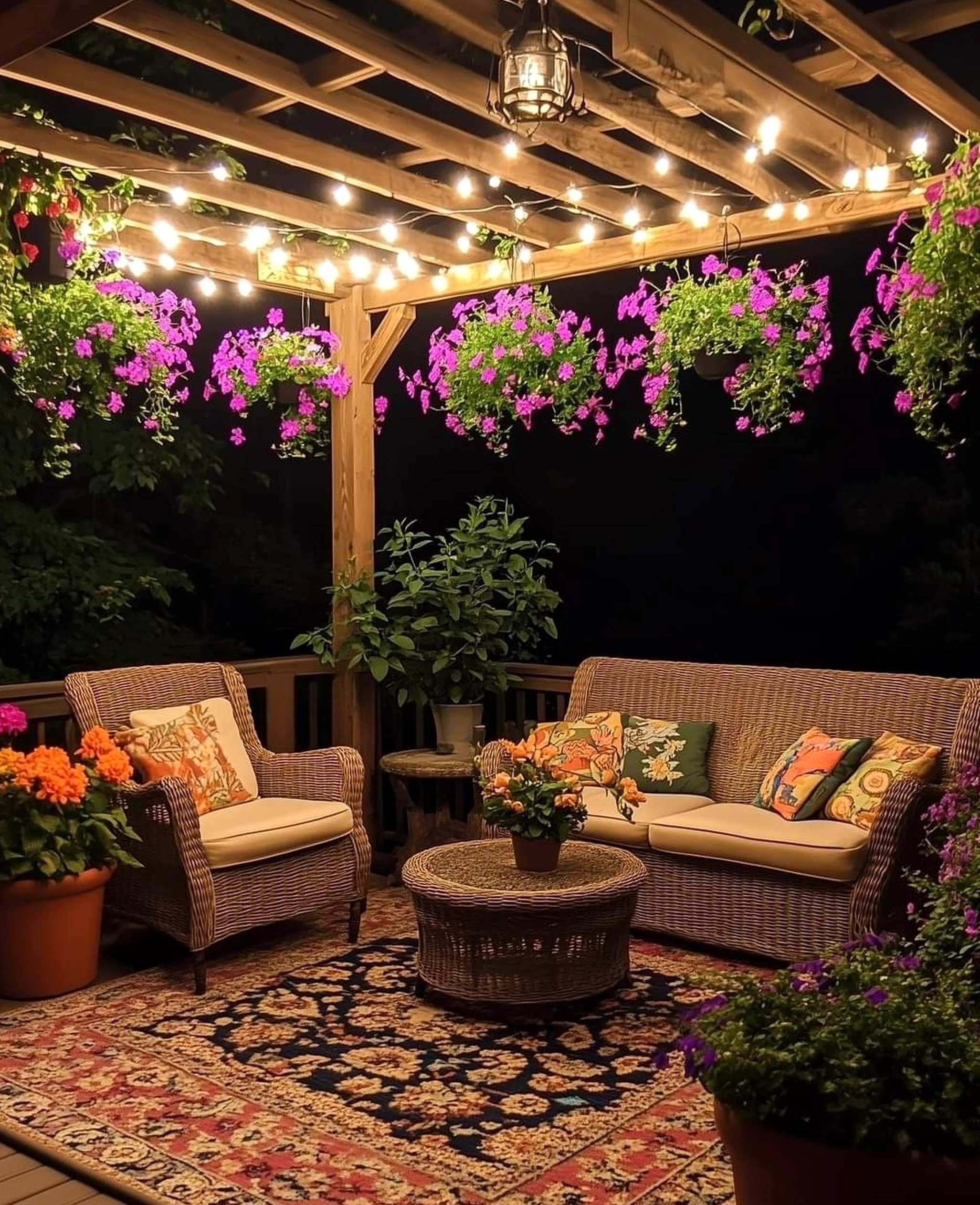 Bright woven chair brings a useful note of balance, making the garden edge feel visually grounded.