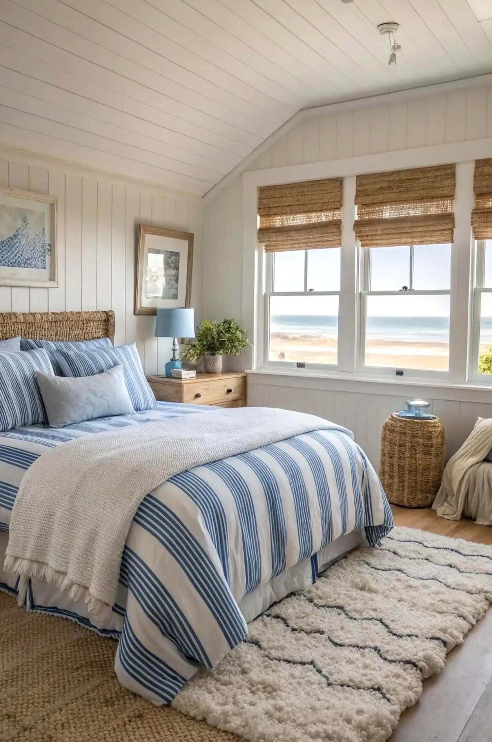 Warm floral bed brings a useful note of personality, making the design feel open and lived-in.