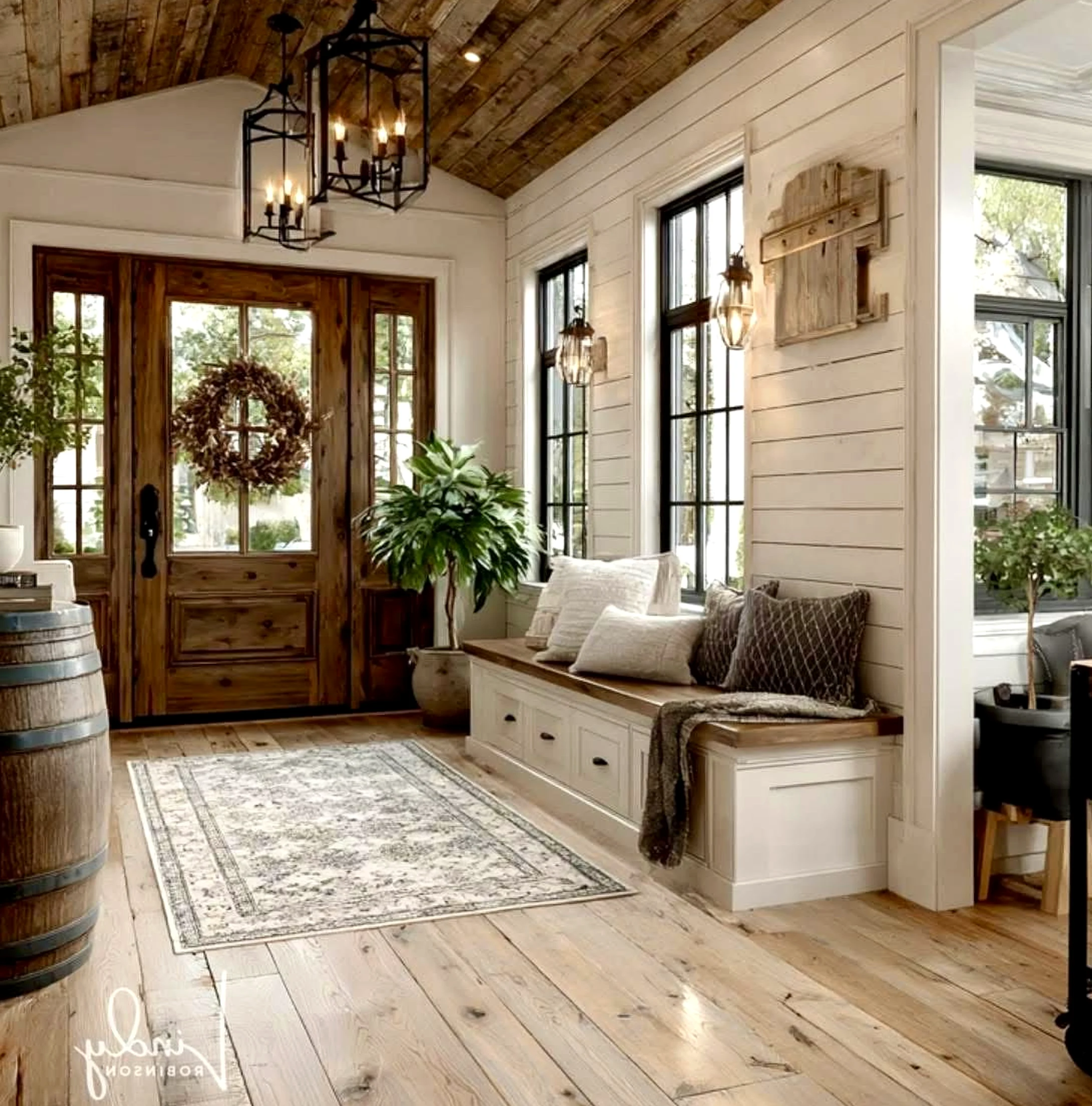 Calm storage corner introduces comfort into the setting, keeping the atmosphere open and lived-in.