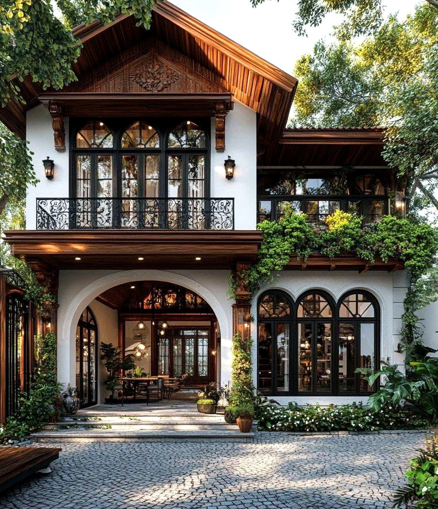 Graceful floor pattern frames the garden edge with comfort, making the scene feel pleasantly composed.