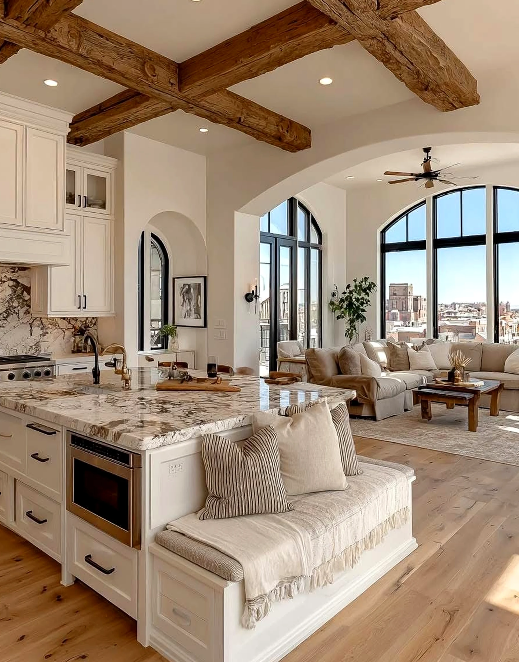 Simple balcony scene brings a useful note of texture, making the arrangement feel settled and welcoming.