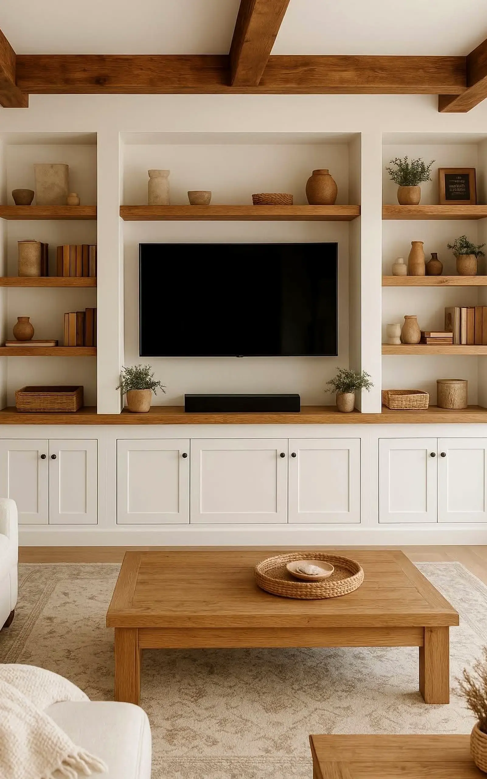 Relaxed porch bench supports the sitting area through balance, leaving the space feeling fresh and intentional.