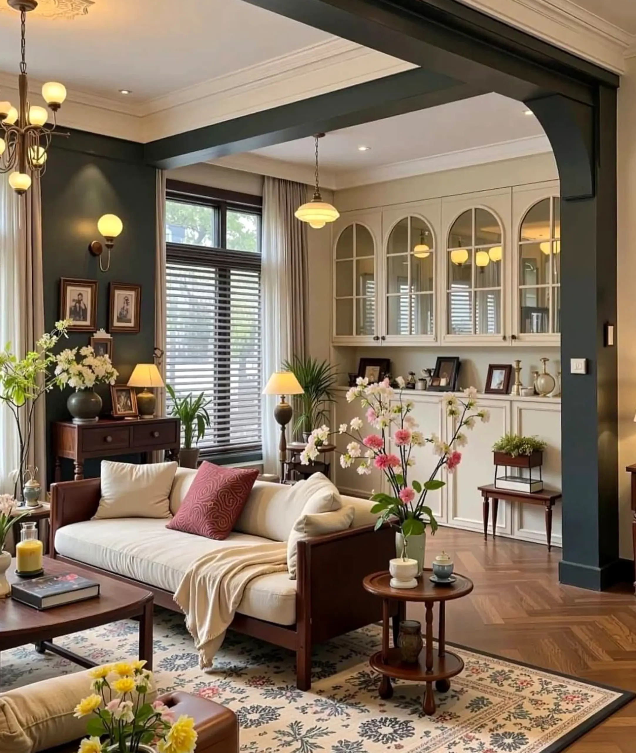 Airy wooden deck supports the entry through shape, leaving the space feeling ready for quiet use.