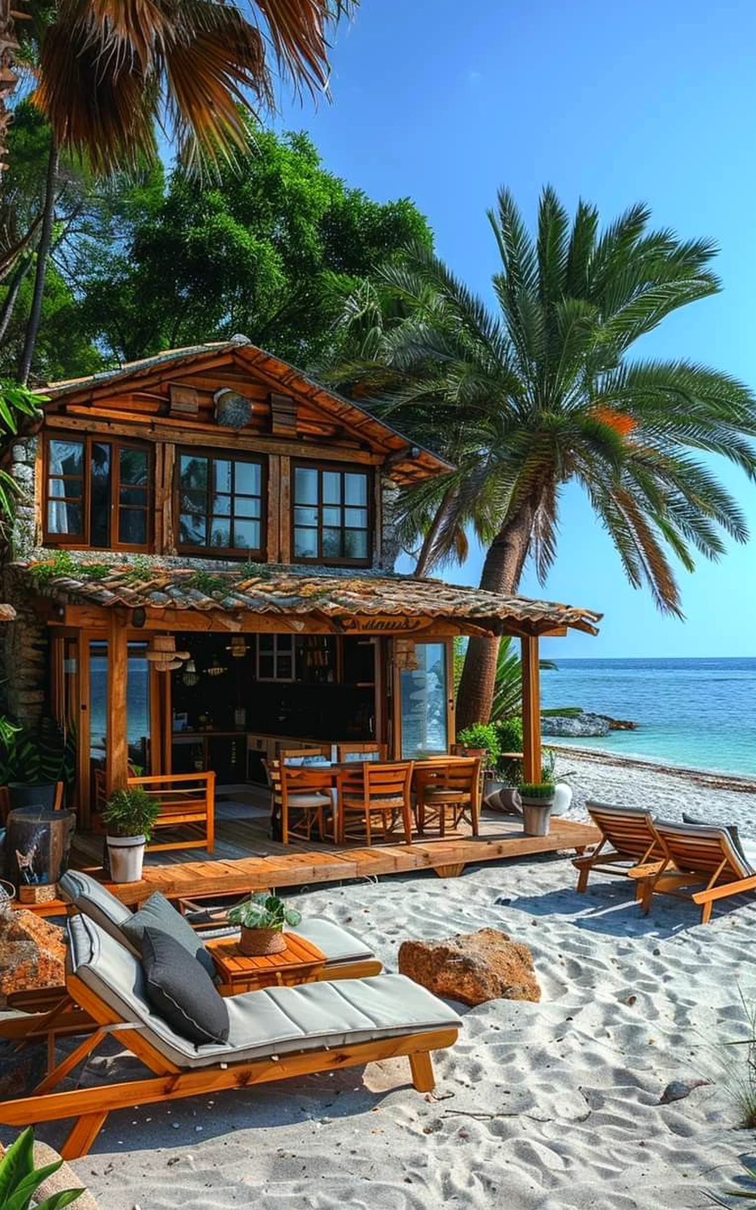 Elegant wooden deck draws attention to shape while the design stays fresh and intentional.