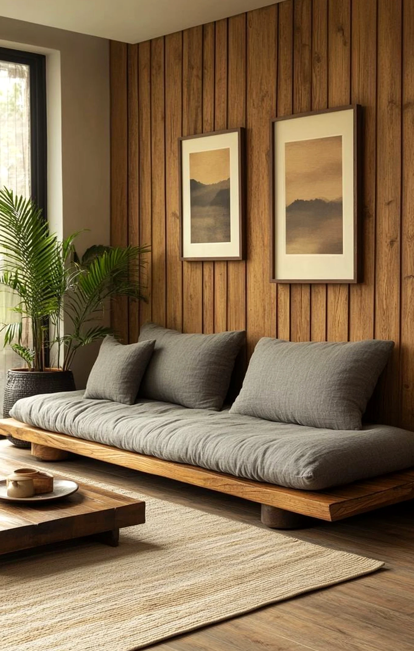 Warm floral bed brings a useful note of movement, making the view feel warm without clutter.