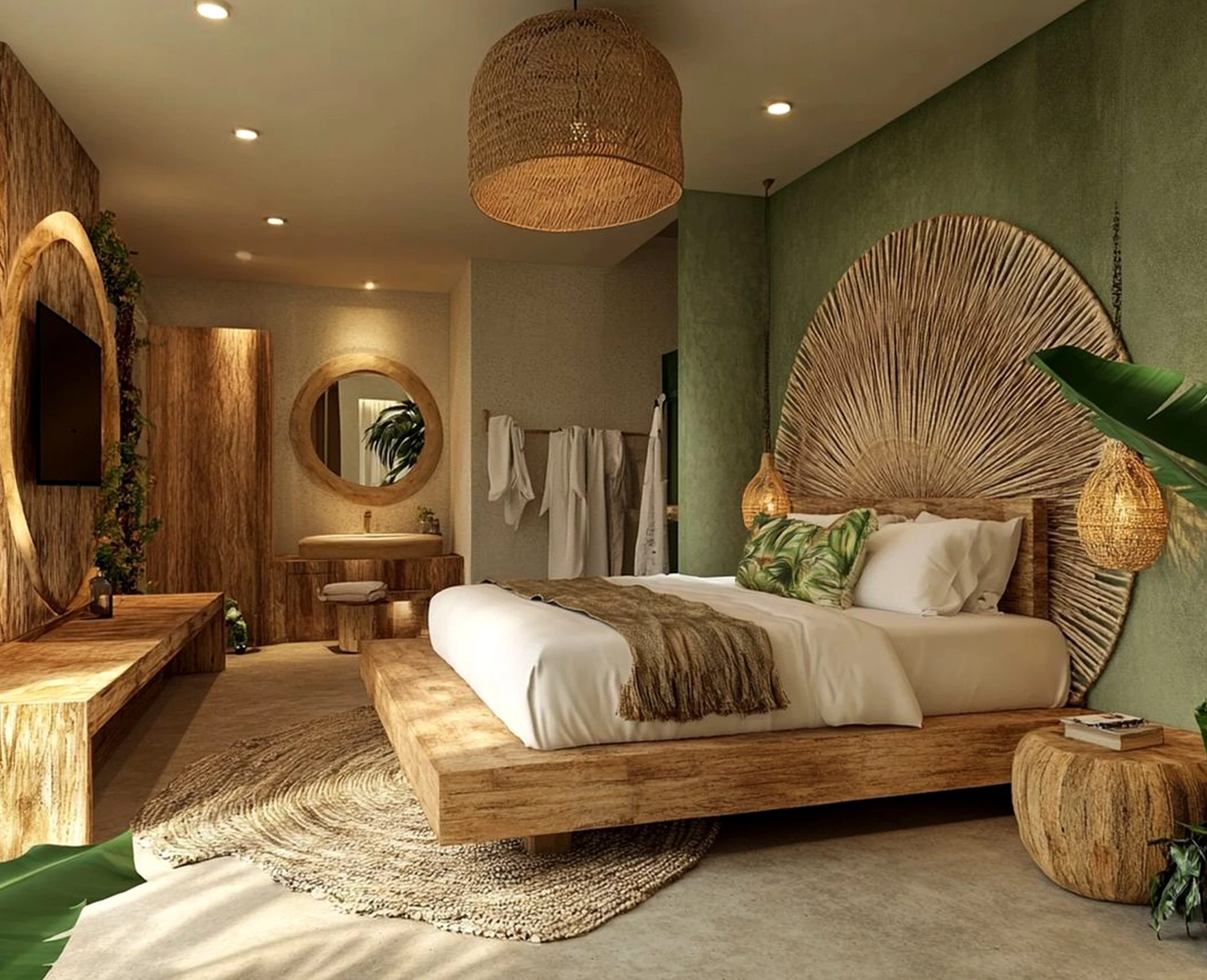 Luminous greenhouse corner introduces movement into the composition, keeping the atmosphere pleasantly composed.