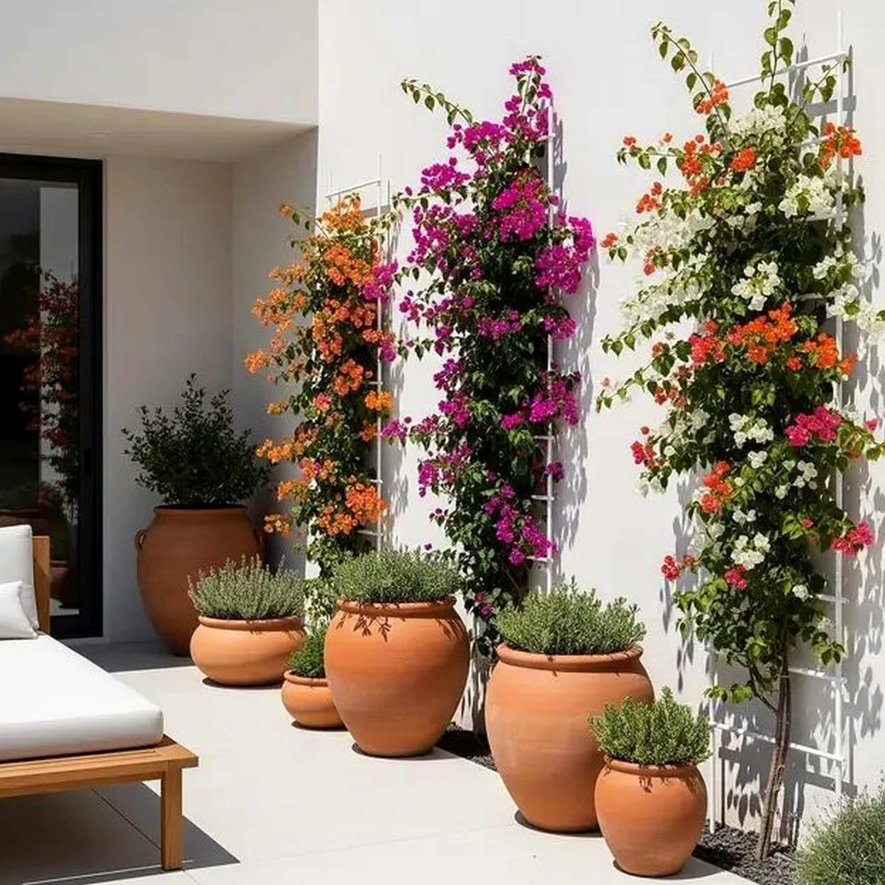 Compact shower wall introduces balance into the wall, keeping the atmosphere open and lived-in.