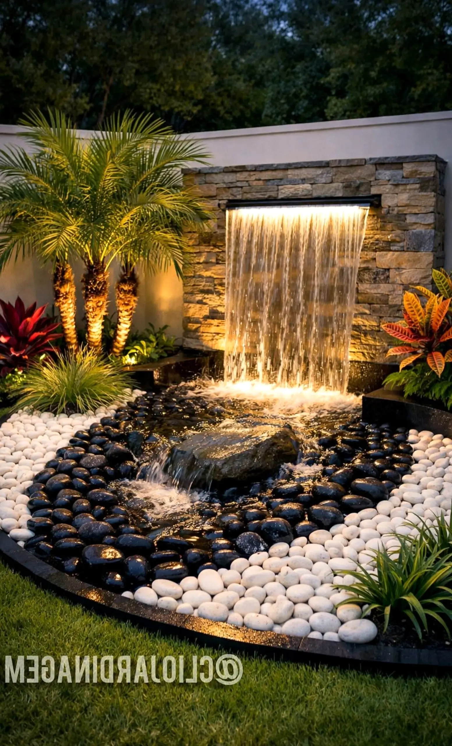 Inviting stone path adds texture across the composition, giving the decor a finish that feels fresh and intentional.
