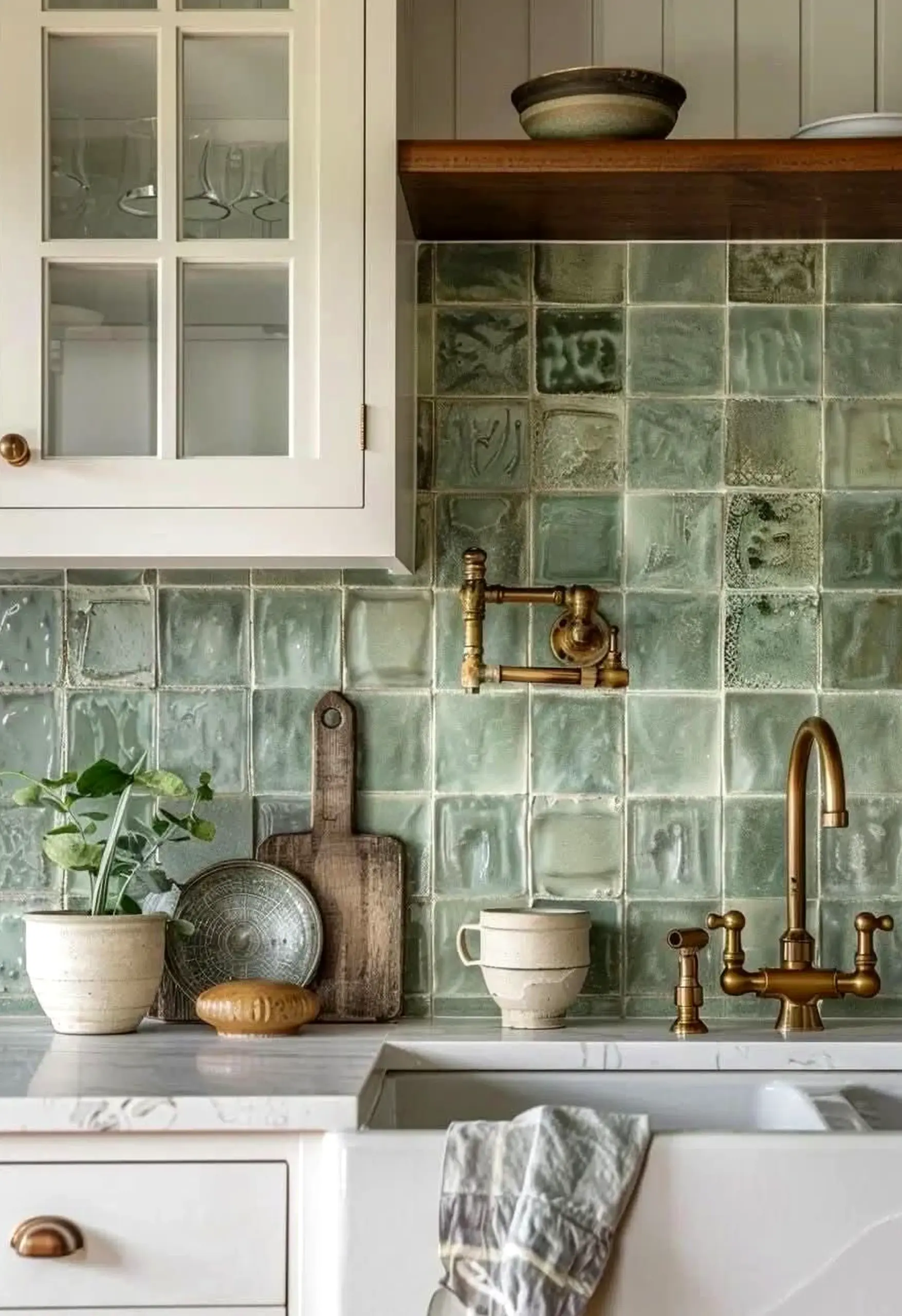 Balanced bathroom vanity frames the composition with character, making the scene feel simple yet expressive.