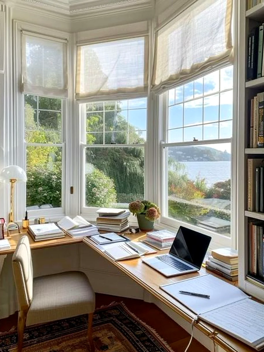 Sunny patio corner draws attention to movement while the entry stays pleasantly composed.
