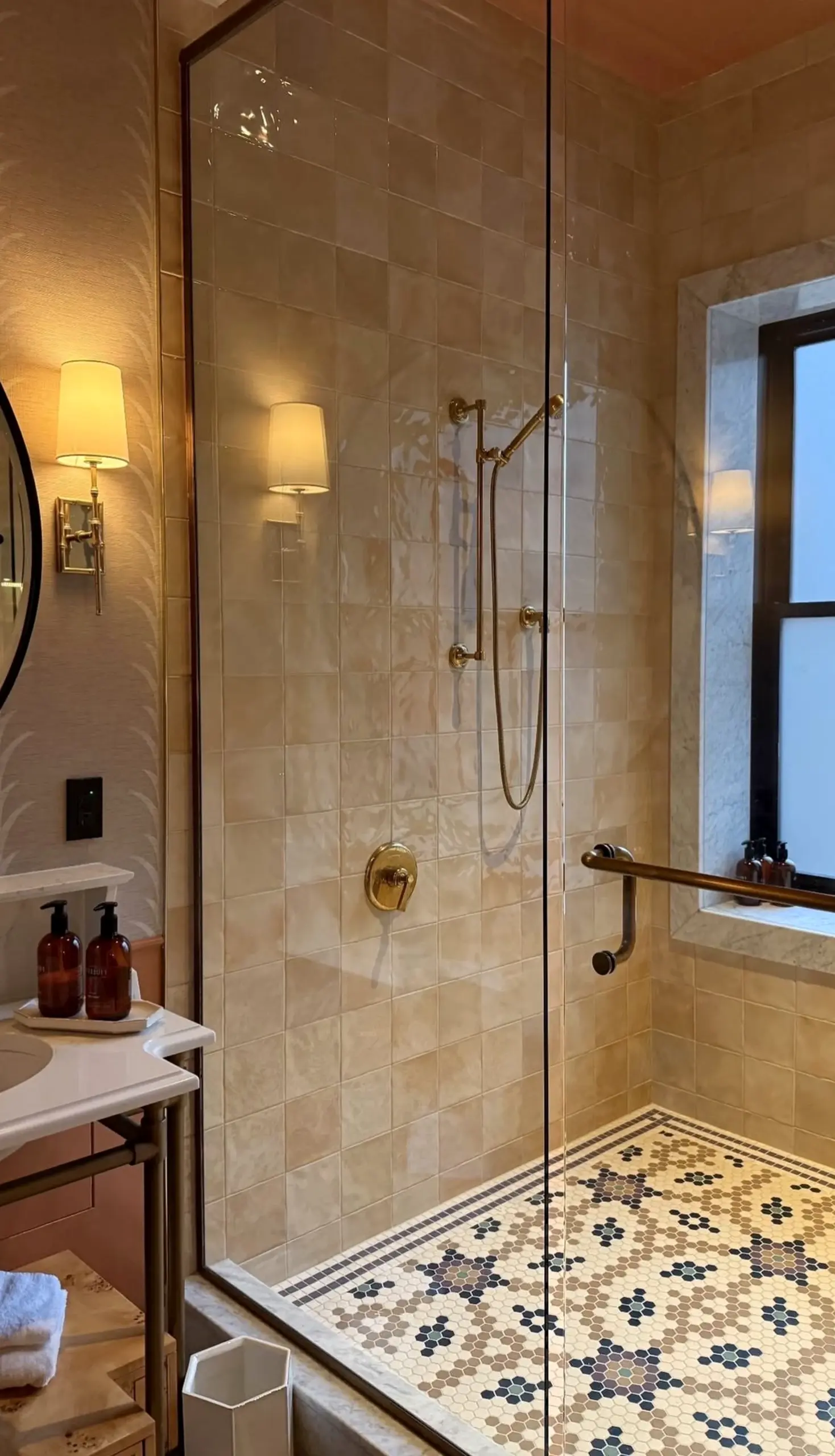 Inviting arched doorway anchors the wall with personality, giving the view a mood that feels quietly finished.