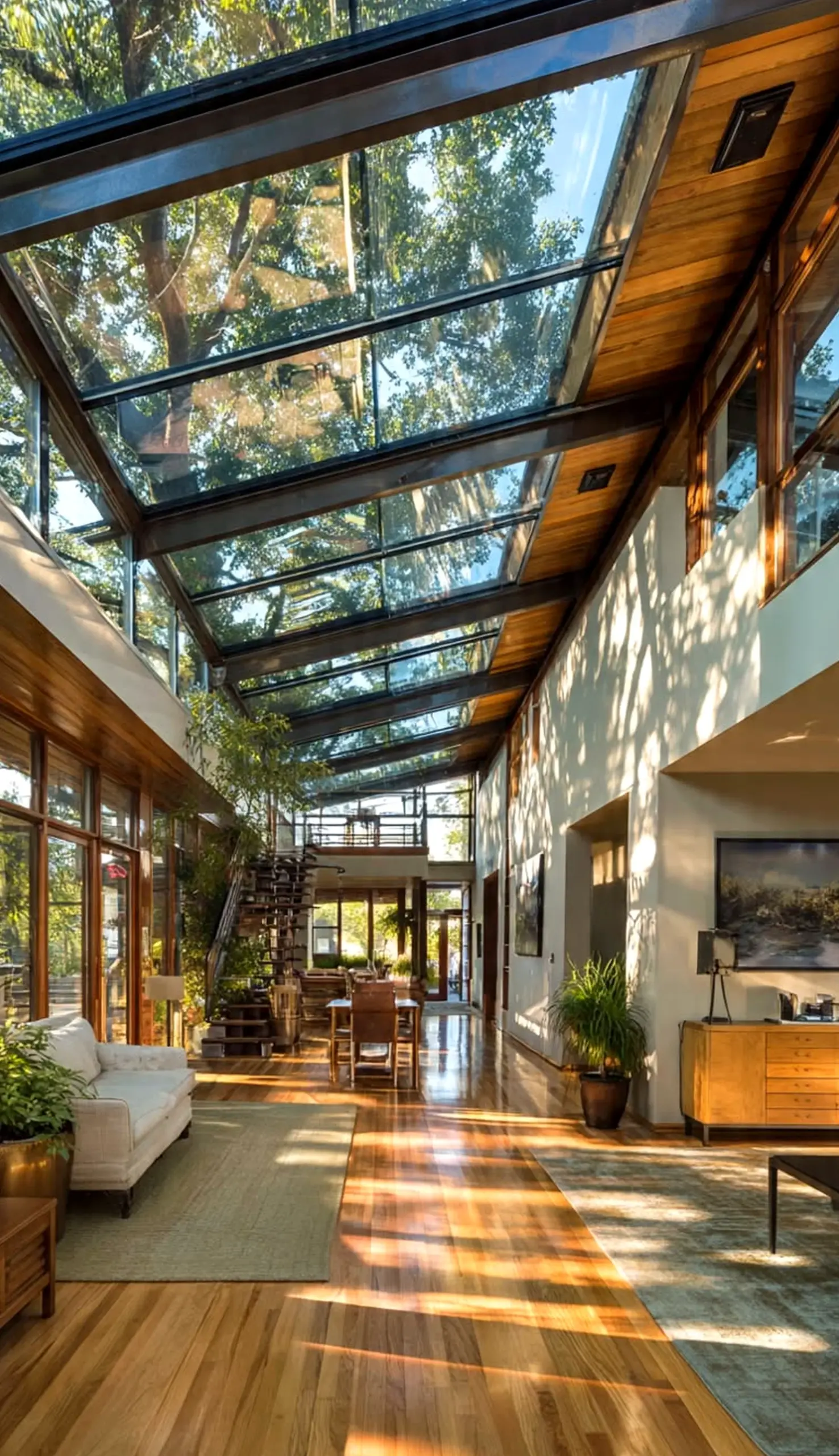 Leafy dining setup brings a useful note of balance, making the entry feel warm without clutter.