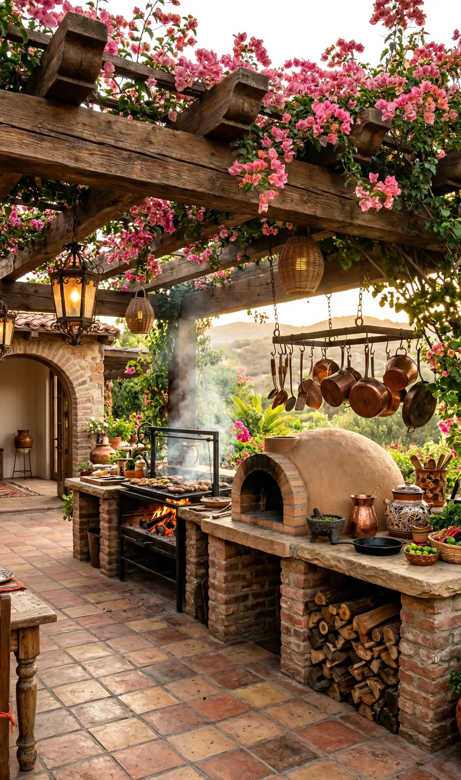 Calm courtyard view frames the design with light, making the scene feel personal and relaxed.