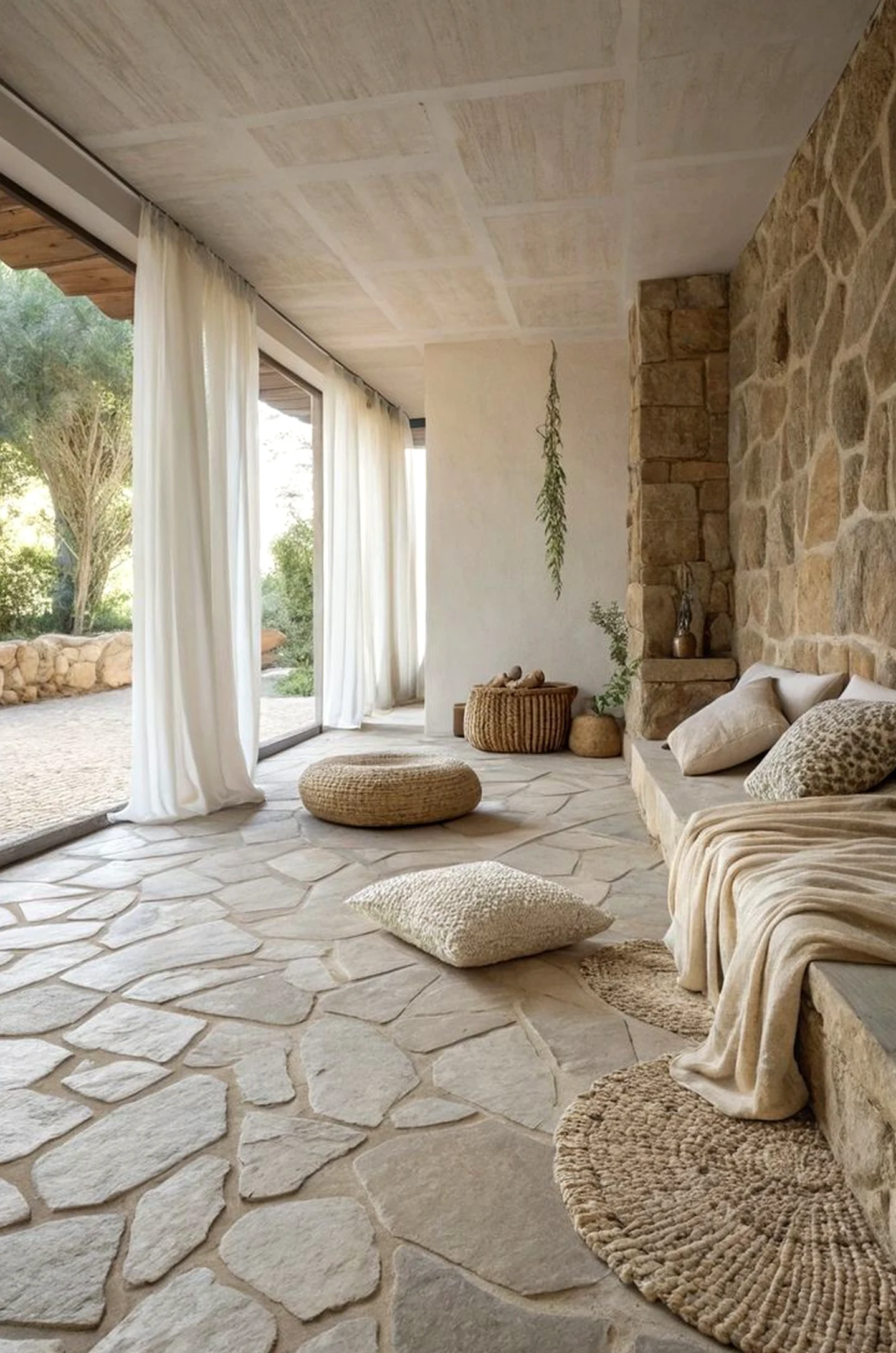 Leafy garden border brings contrast to the backdrop, creating a mood that feels quietly finished.