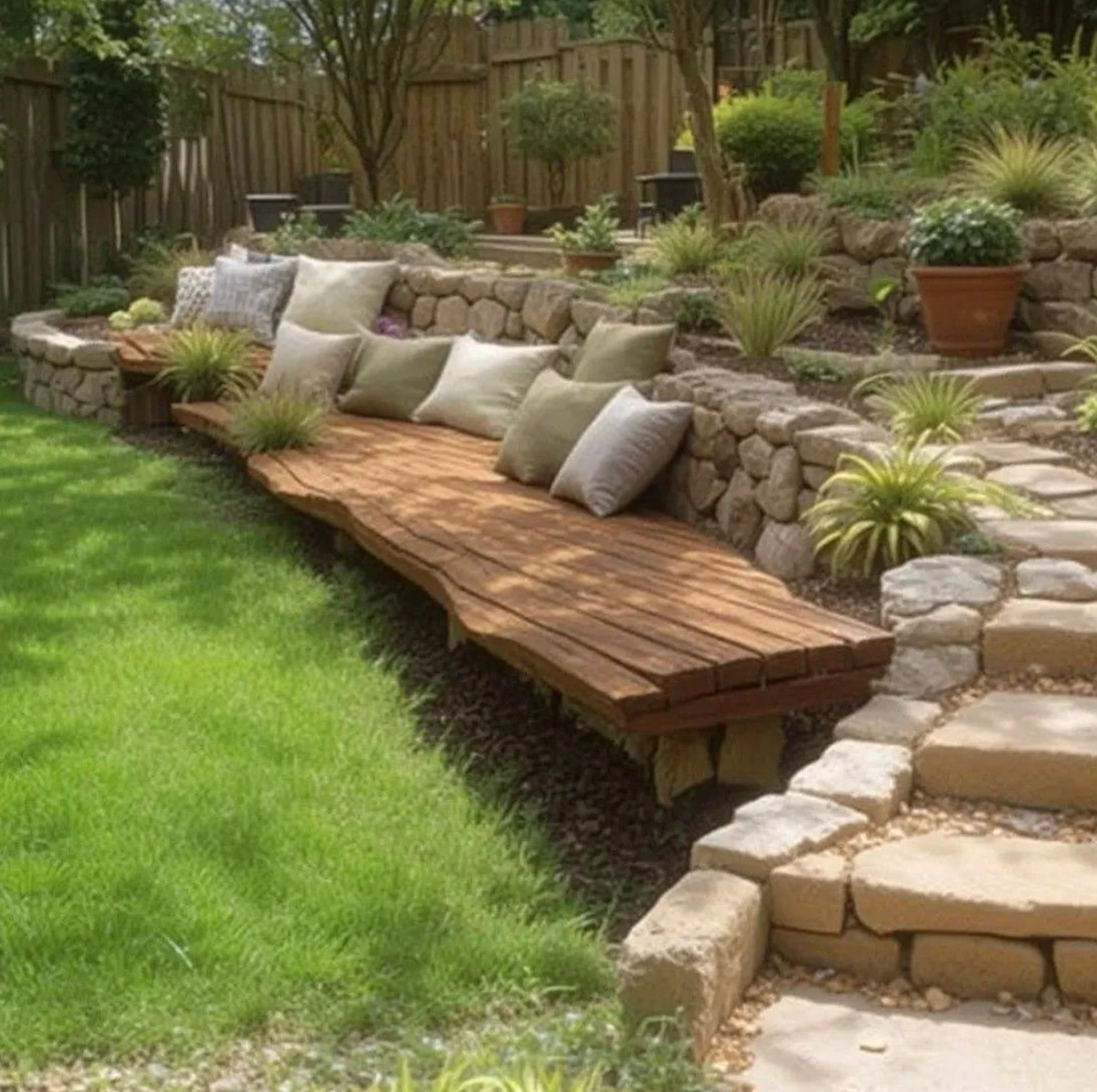 Open sink area brings a useful note of softness, making the garden edge feel ready for quiet use.