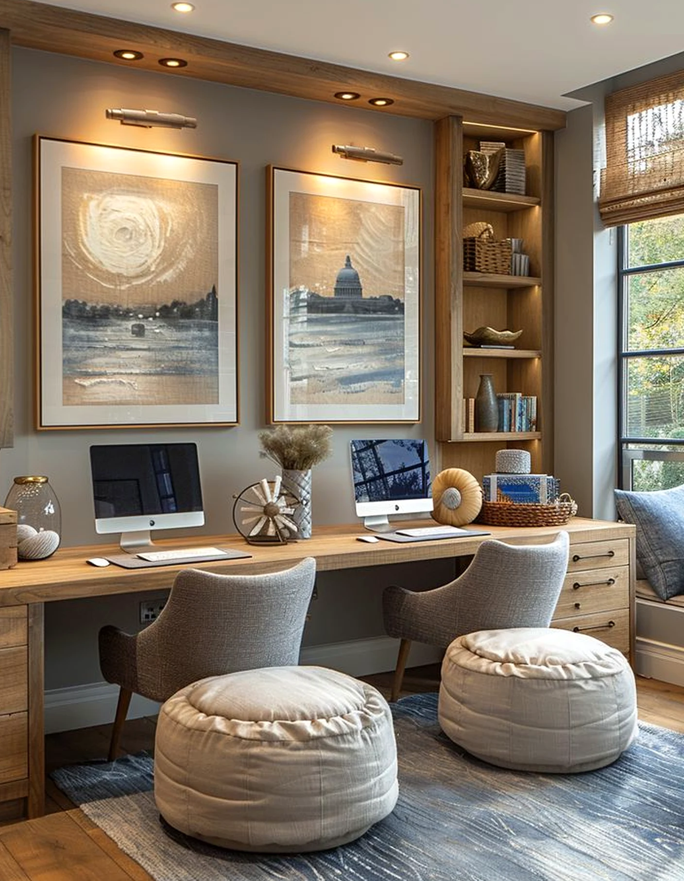Calm reading corner gives the sitting area more balance, so the whole view feels comfortable in daily use.