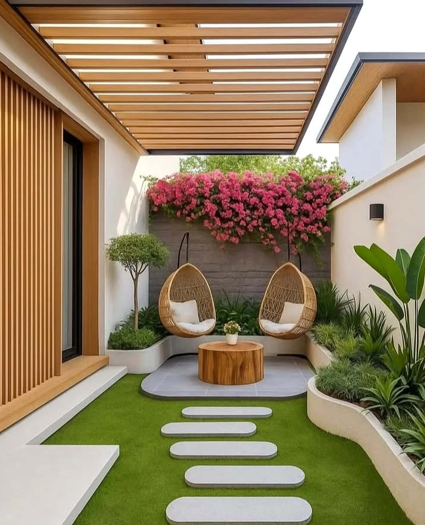 Bright soft sofa brings a useful note of depth, making the backdrop feel simple yet expressive.
