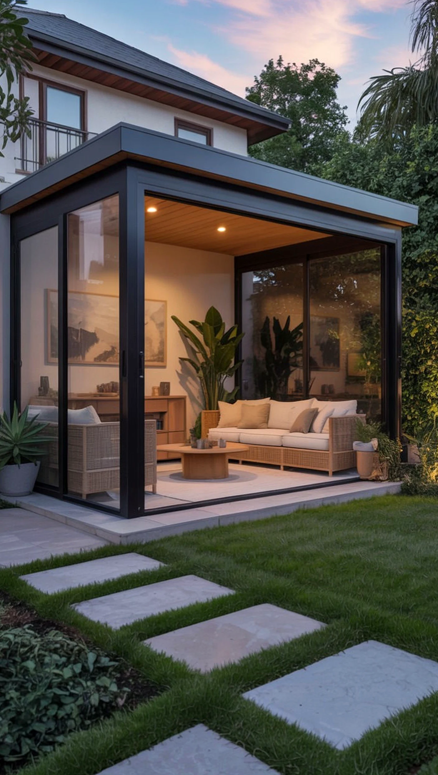 Airy dining setup supports the backdrop through character, leaving the space feeling personal and relaxed.