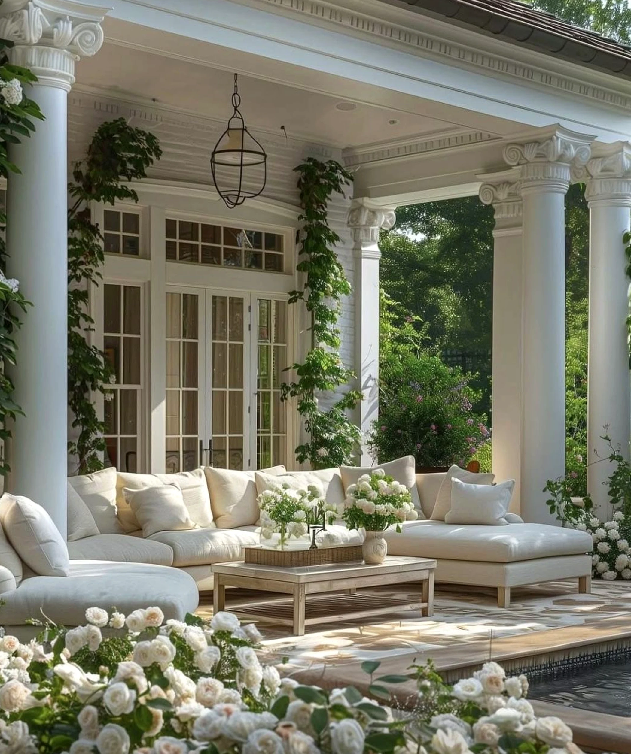 Fresh ceiling detail adds a clear layer of focus, helping the garden edge feel open and lived-in.