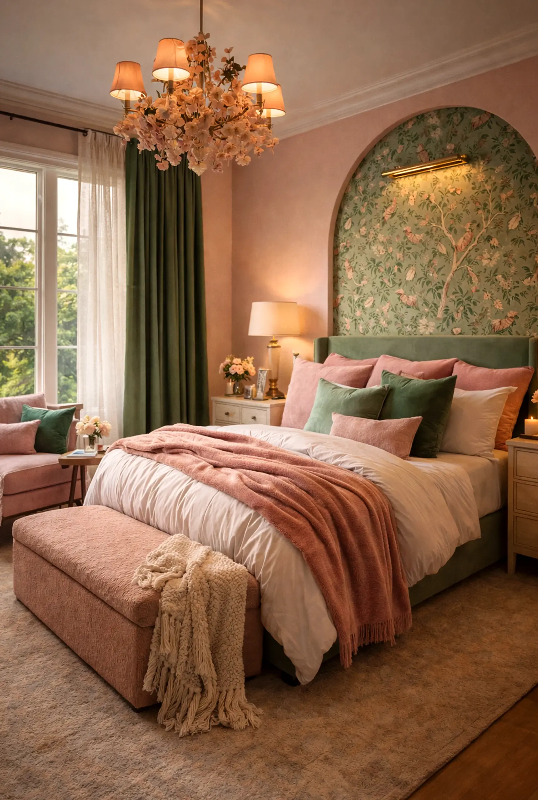 Refined reading corner introduces ease into the backdrop, keeping the atmosphere open and lived-in.